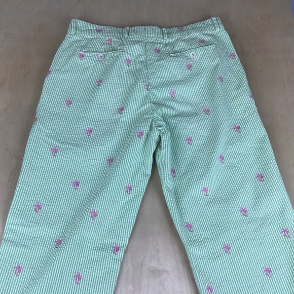 Lilly Pullitzer Mens Phipps Pants Seersucker Palm Trees Pink Green Sz 34 Preppy - Picture 4 of 8